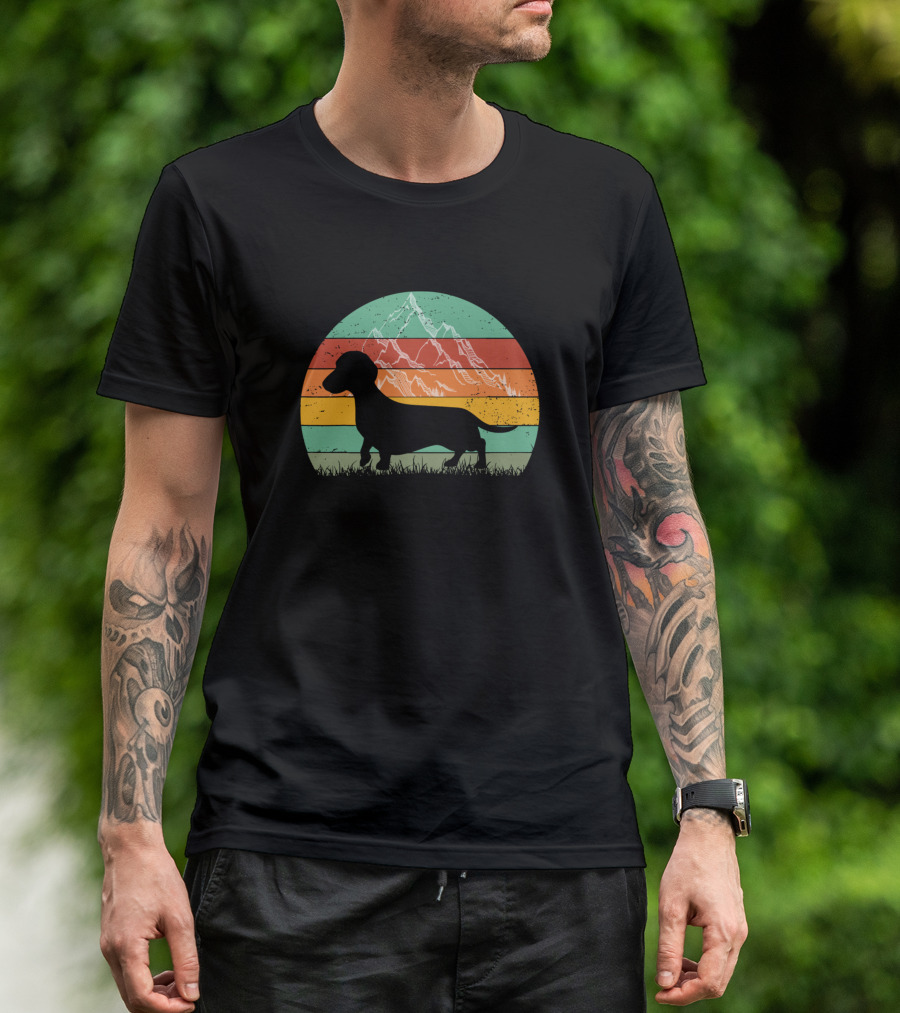 Retro Sunset Mountain Dachshund T-Shirt