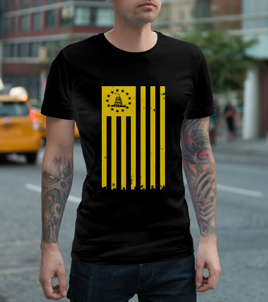 Yellow Vertical Distressed Betsy Ross Gadsden Flag T-Shirt
