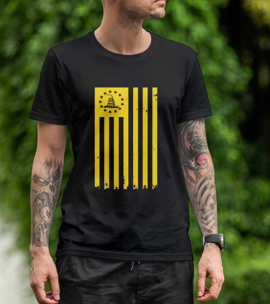 Yellow Vertical Distressed Betsy Ross Gadsden Flag T-Shirt