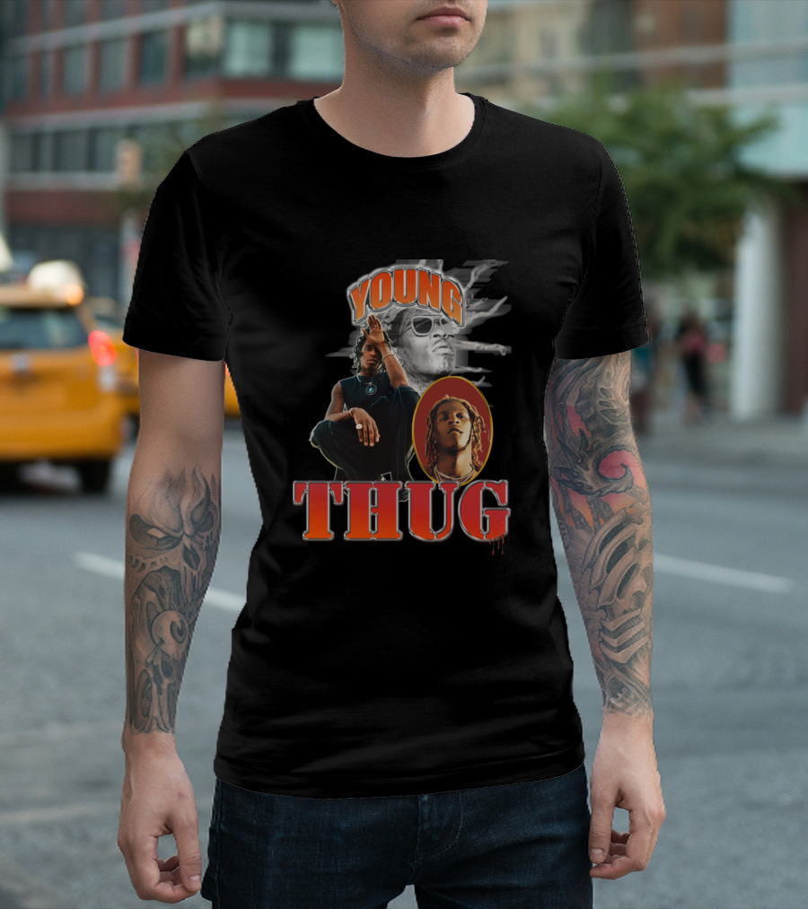 YOUNG THUG Graphic with Portraits and Smoke T-Shirt