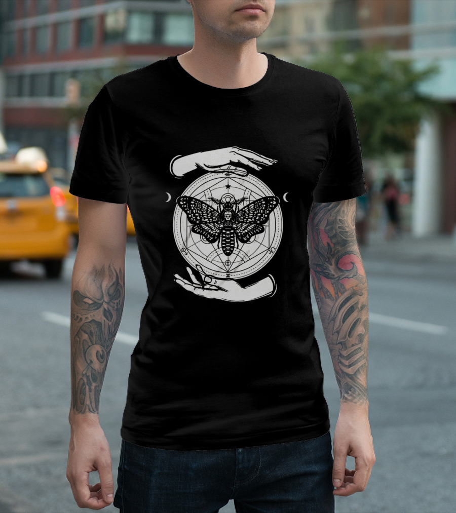 Alchemy Celestial Death's Head Moth Symbol Hands Moon Phases T-Shirt