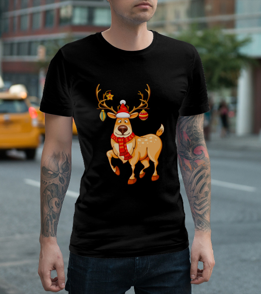 Christmas Cool Reindeer With Festive Antler Ornaments T-Shirt