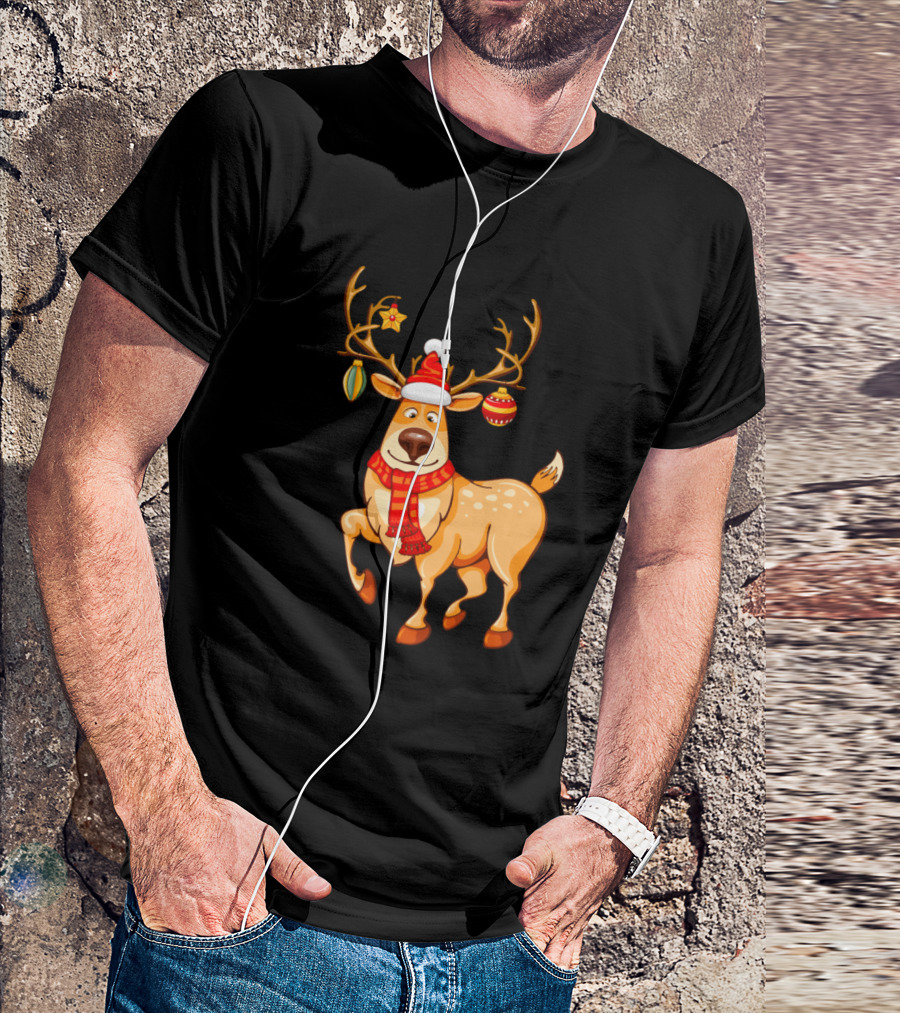 Christmas Cool Reindeer With Festive Antler Ornaments T-Shirt