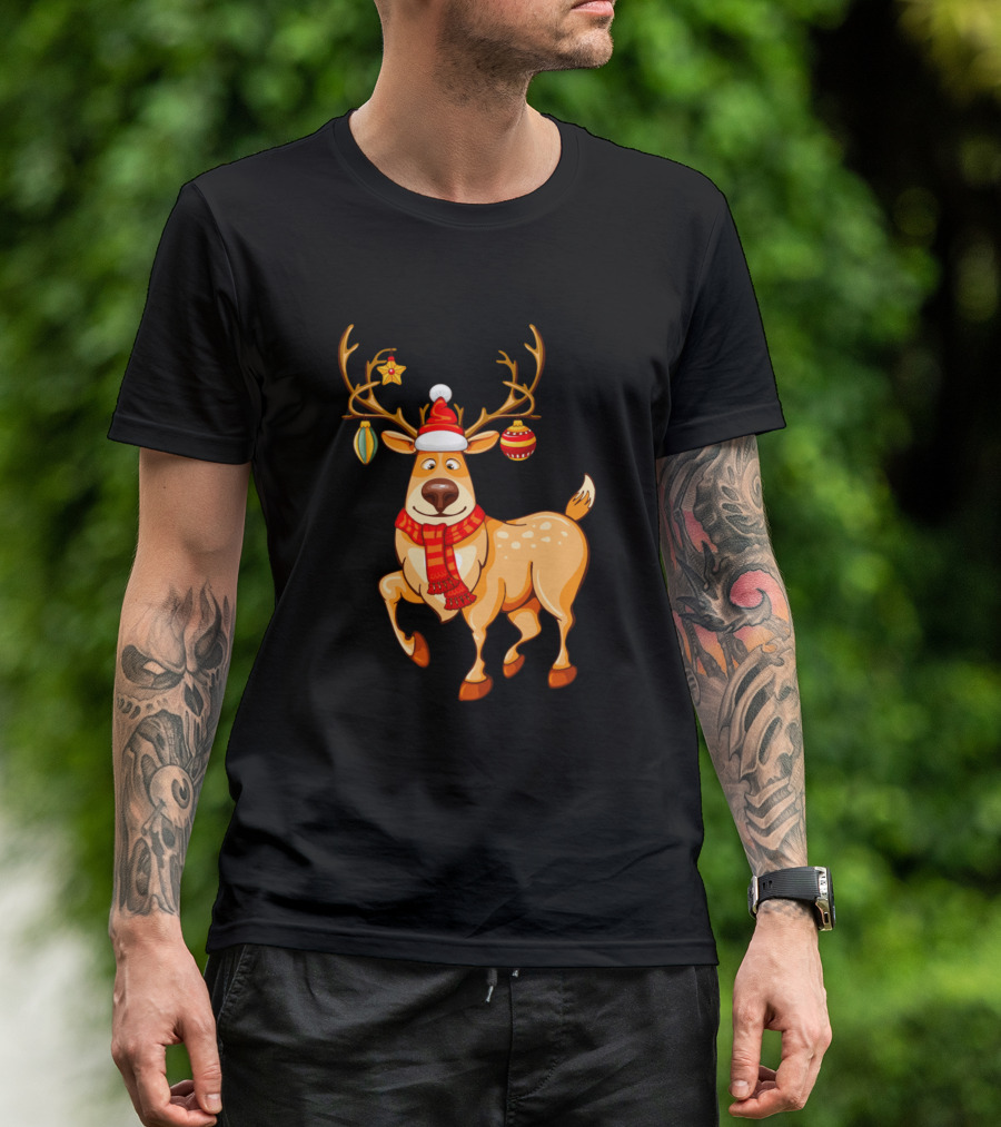Christmas Cool Reindeer With Festive Antler Ornaments T-Shirt
