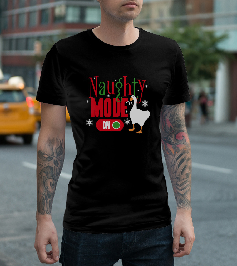 Naughty Mode On Christmas Goose Game Snowflakes T-Shirt