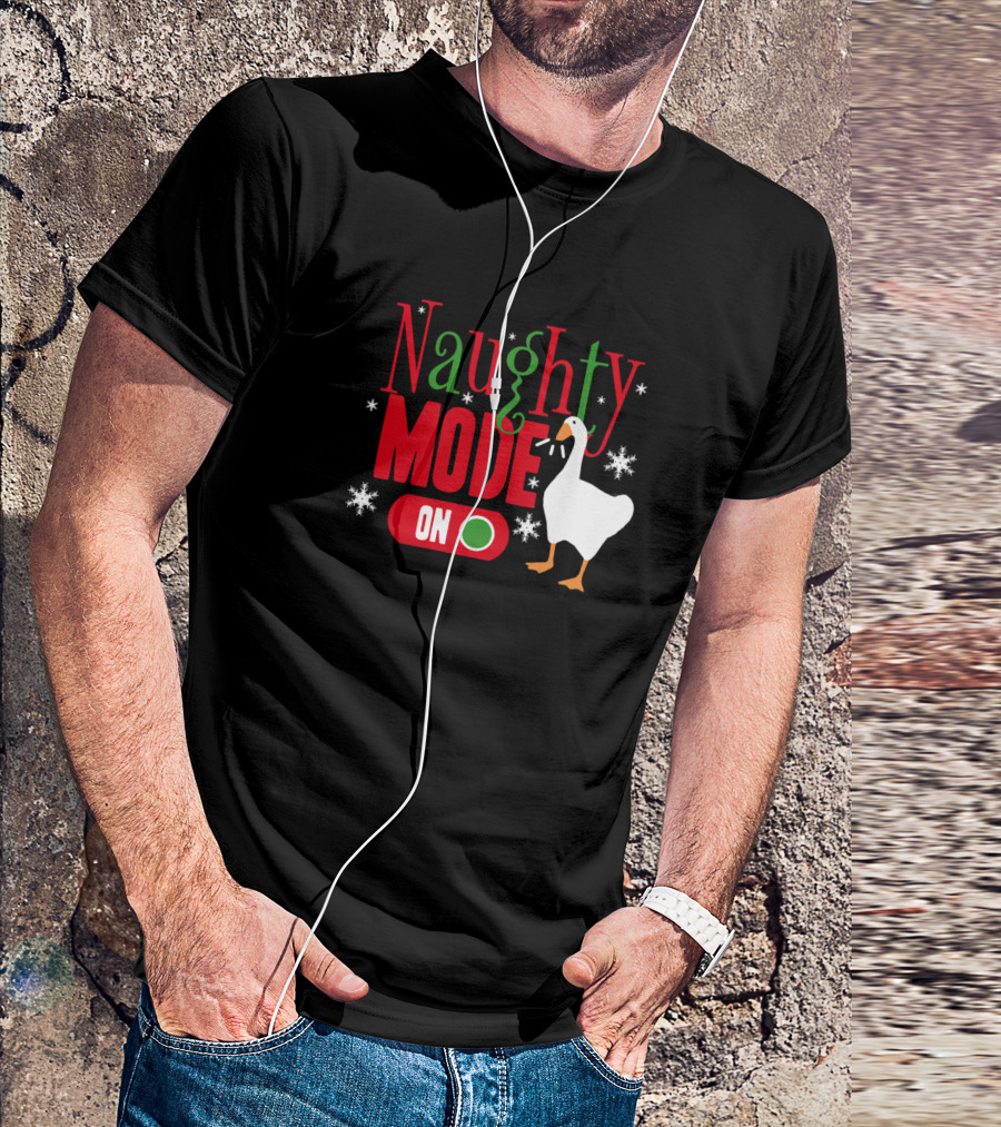 Naughty Mode On Christmas Goose Game Snowflakes T-Shirt