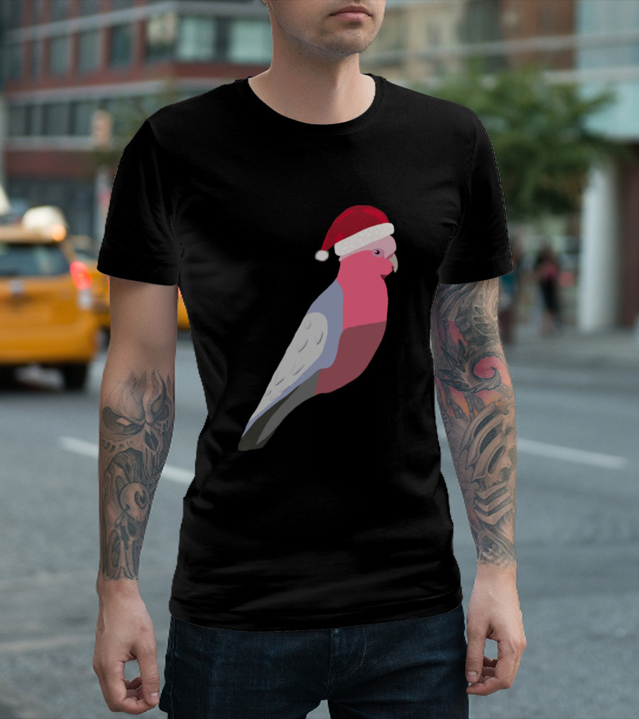 Australian Christmas Festive Pink Gallah Parrot With Santa Hat T-Shirt