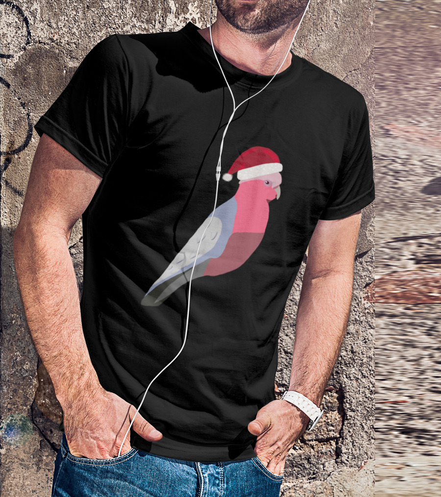 Australian Christmas Festive Pink Gallah Parrot With Santa Hat T-Shirt