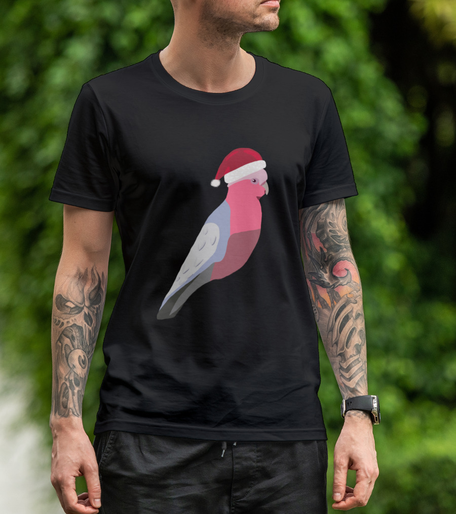 Australian Christmas Festive Pink Gallah Parrot With Santa Hat T-Shirt