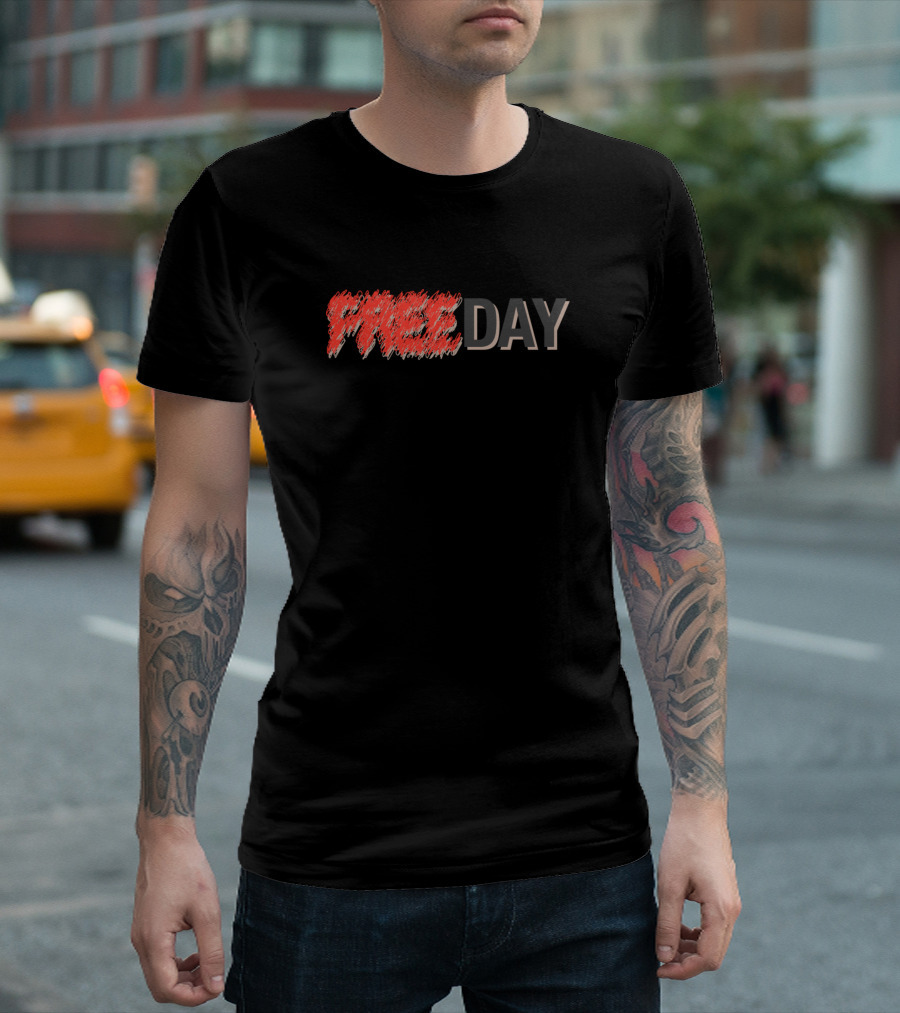 Freeday Distressed Red and Gray Text T-Shirt
