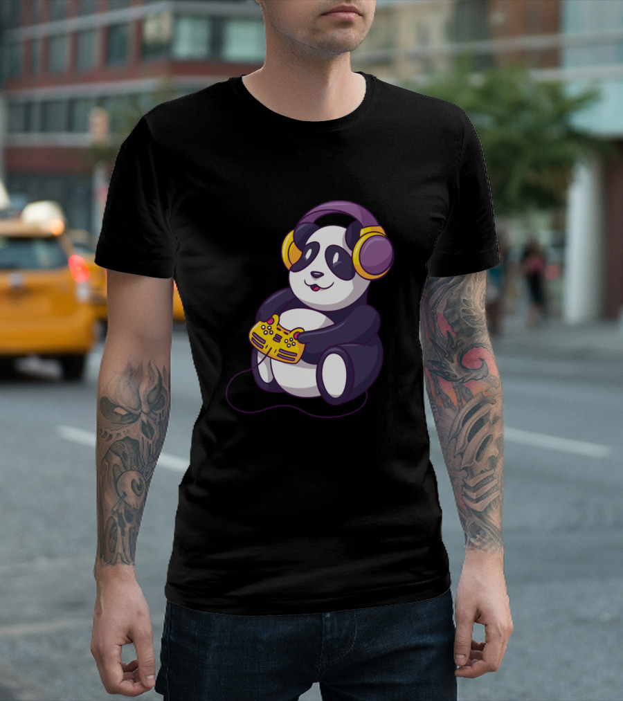 Panda Wearing Headphones Playing Video Game T-Shirt