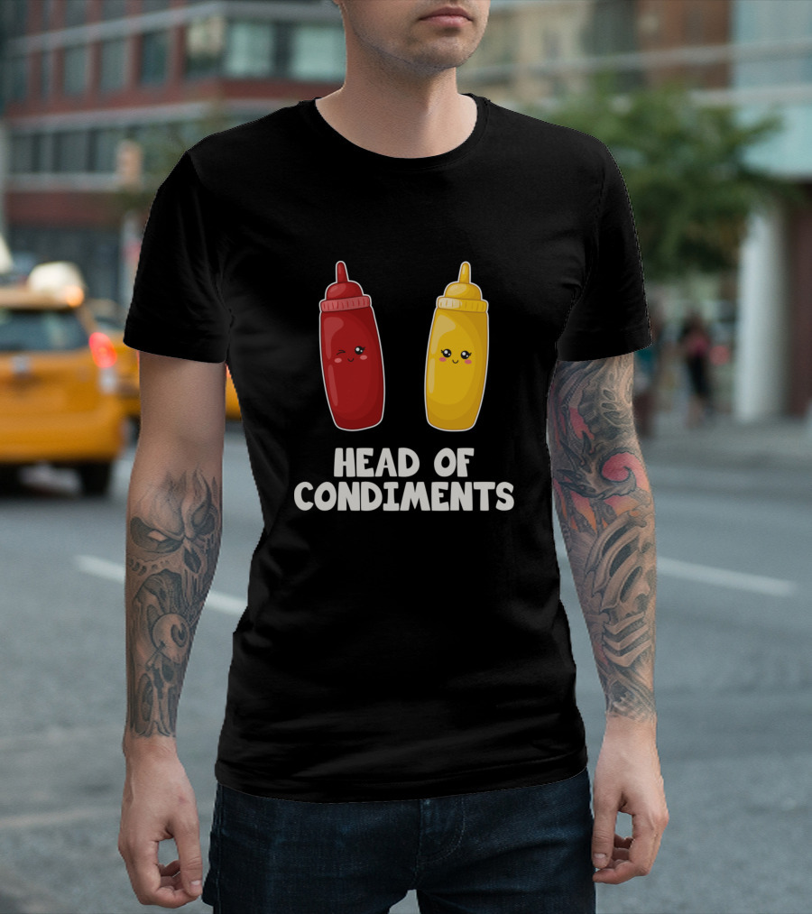 Head Of Condiments Ketchup Mustard Bottles Happy Faces T-Shirt