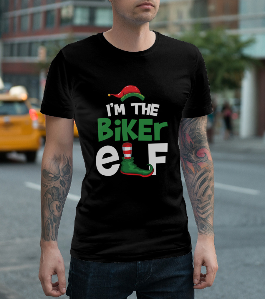 I'm The Biker Elf Santa Hat and Shoe T-Shirt