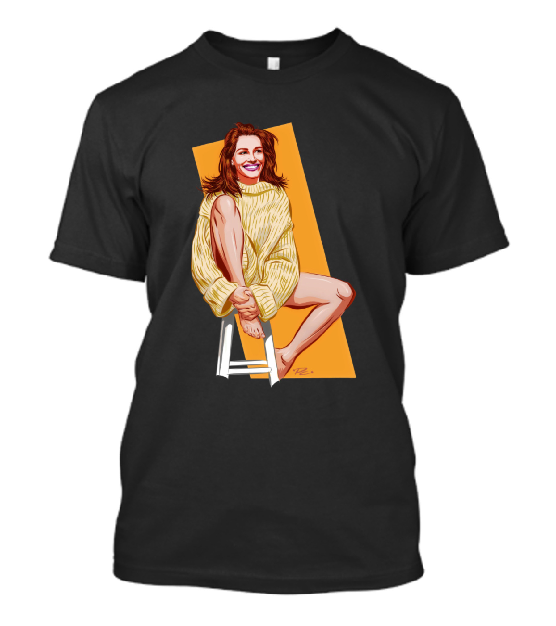 Julia Roberts Illustration By Paul Cemmick In Cozy Yellow Sweater Pose T-Shirt