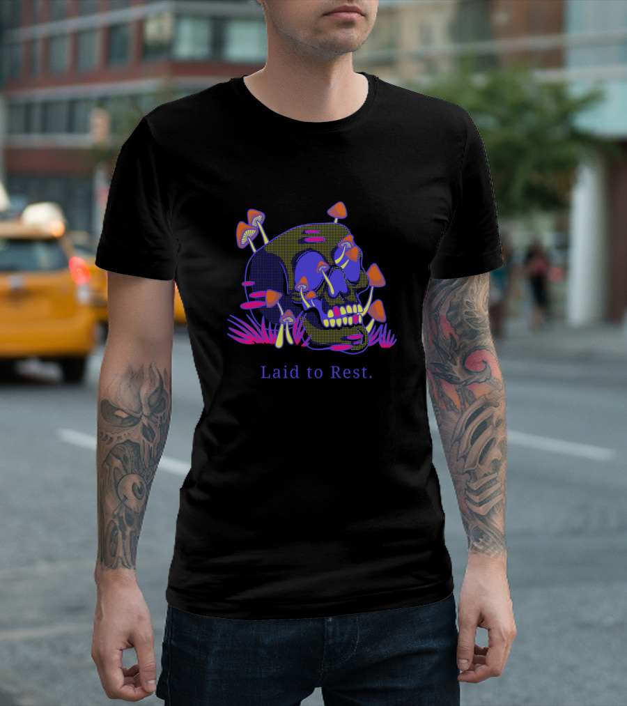 Laid To Rest Skull With Mushrooms And Grass T-Shirt