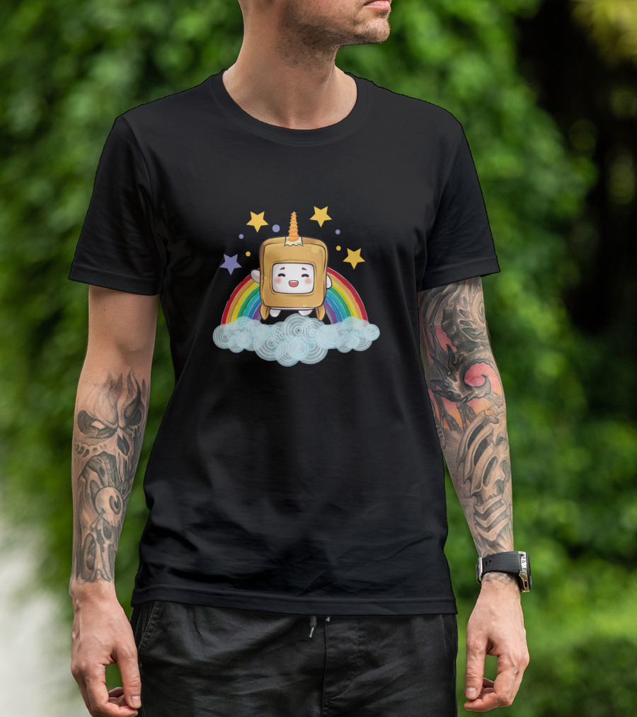 Lankybox Unicorn Rainbow Star Box Character Cloud Scene T-Shirt