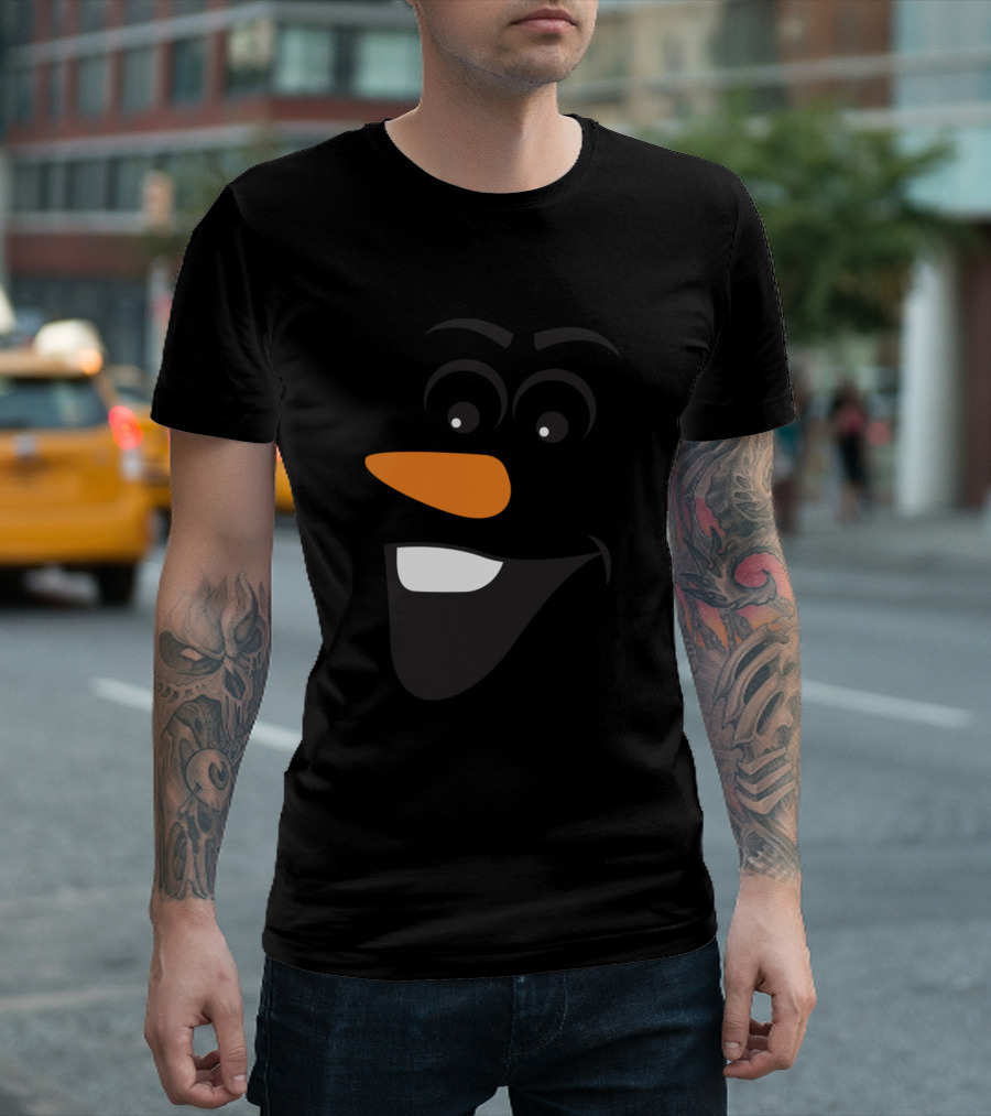 Smiling Lightened Snowman Face with Orange Nose T-Shirt