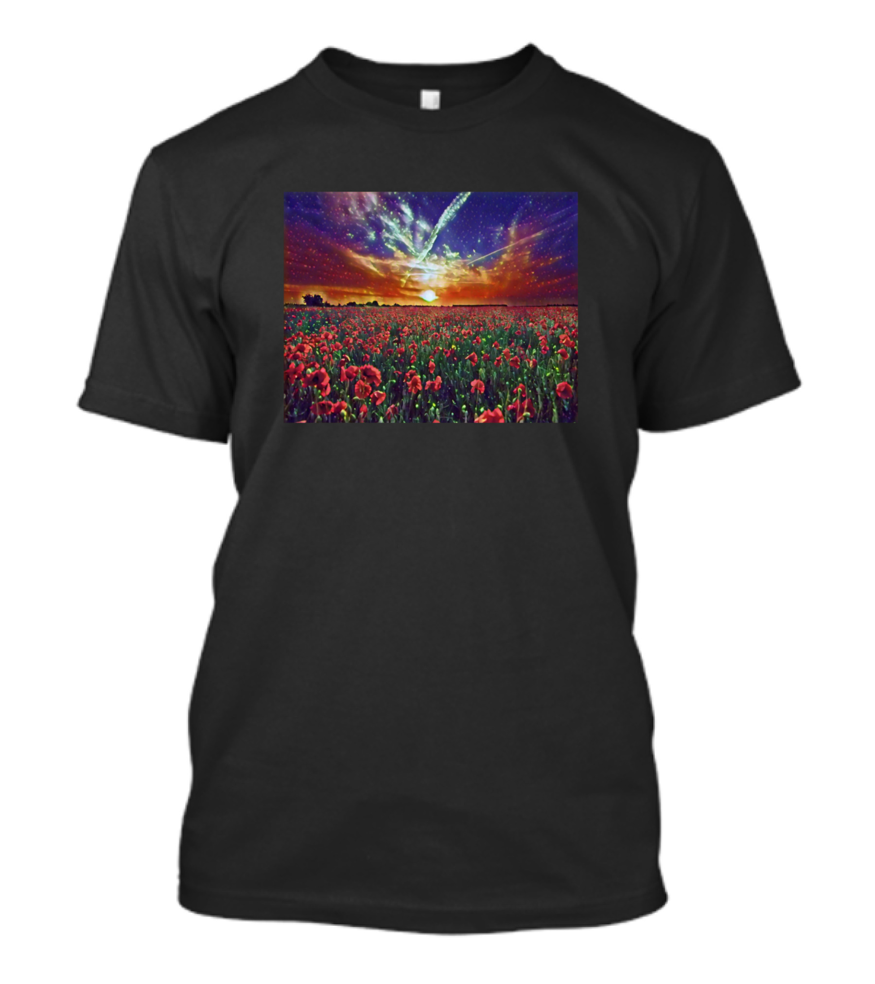 Majestic Flower Field Digital Celestial Sunset T-Shirt