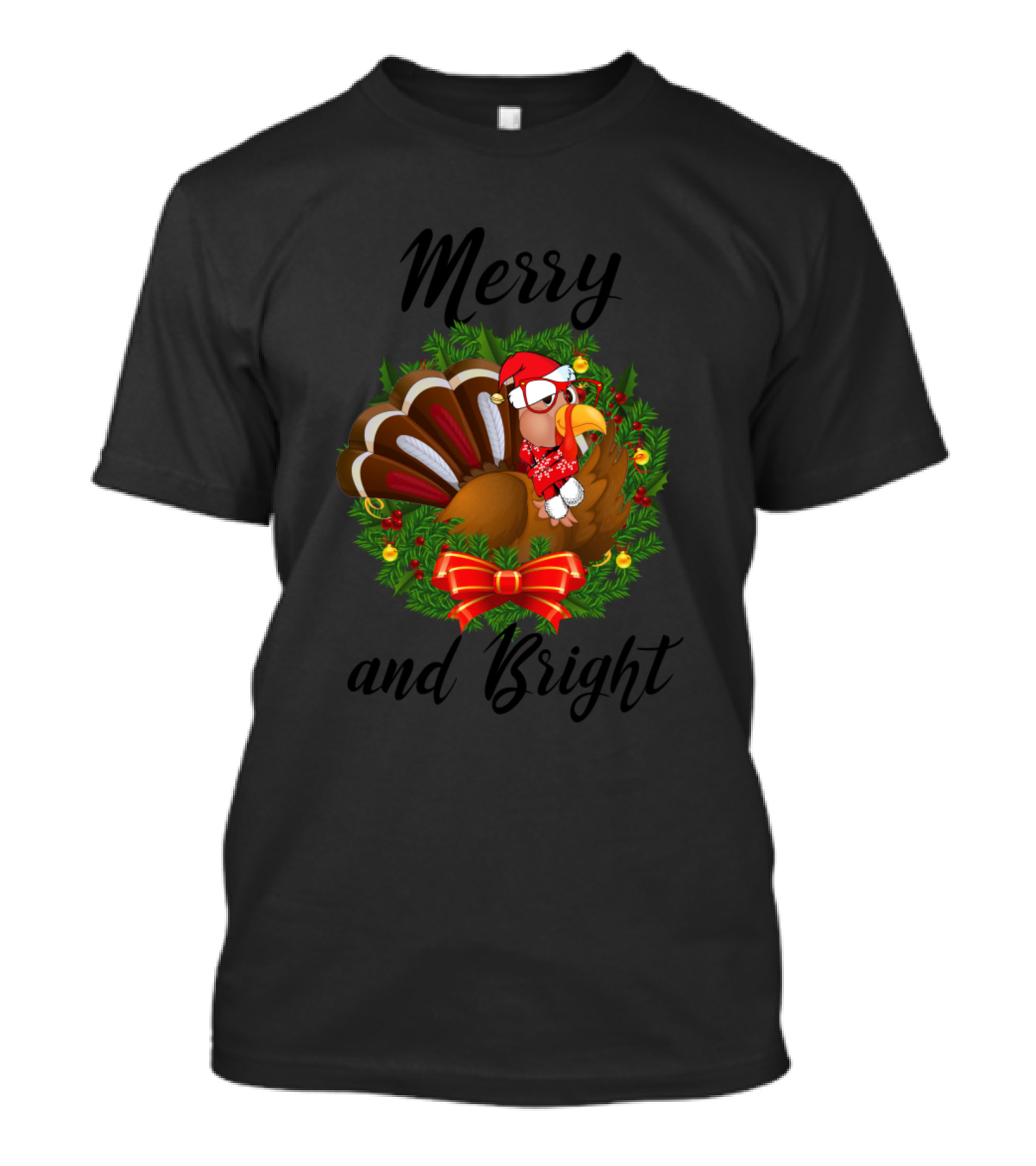 Merry And Bright Turkey Festive Wreath Holiday T-Shirt
