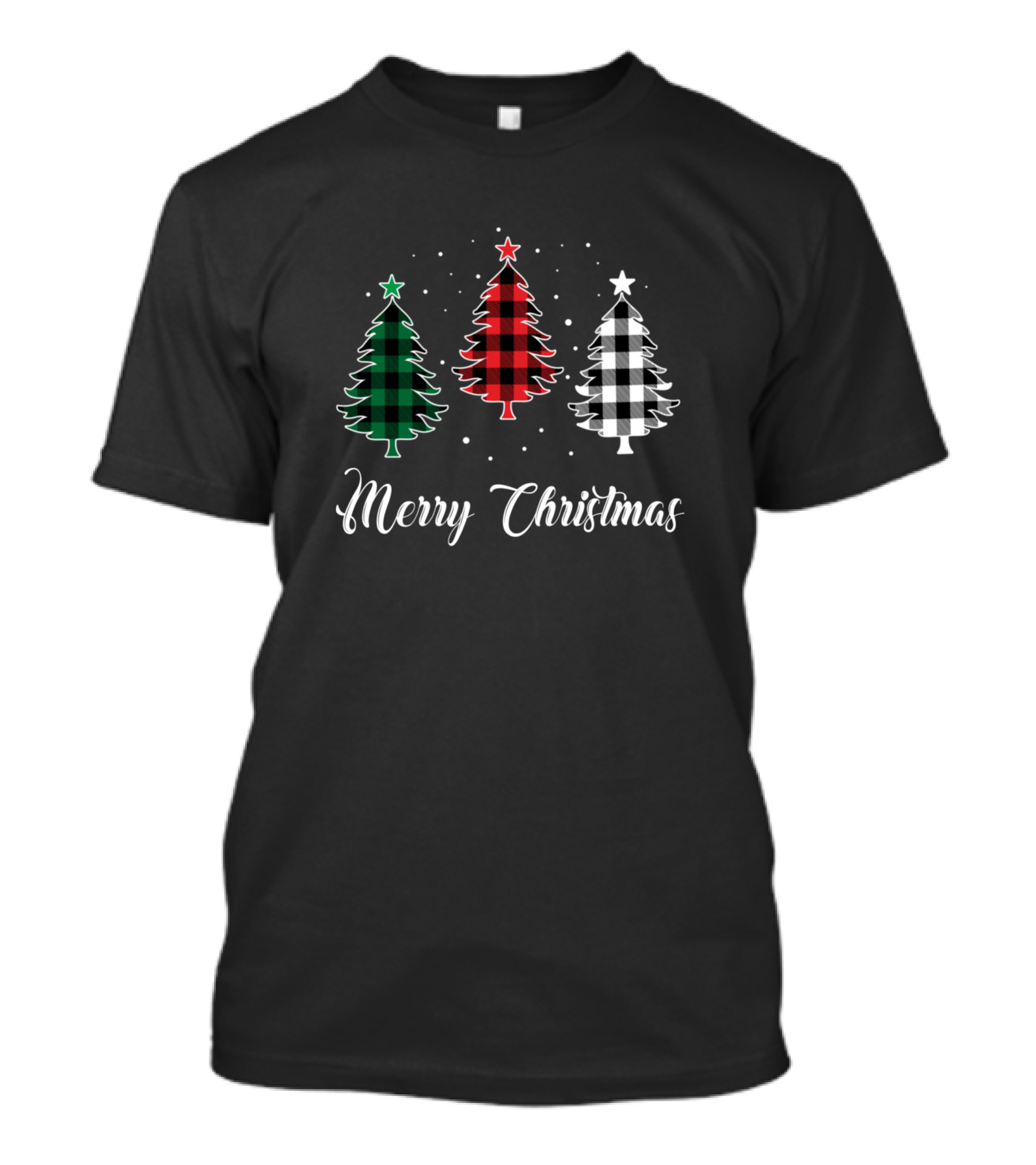 Merry Christmas Trees Plaid Red Green Black T-Shirt