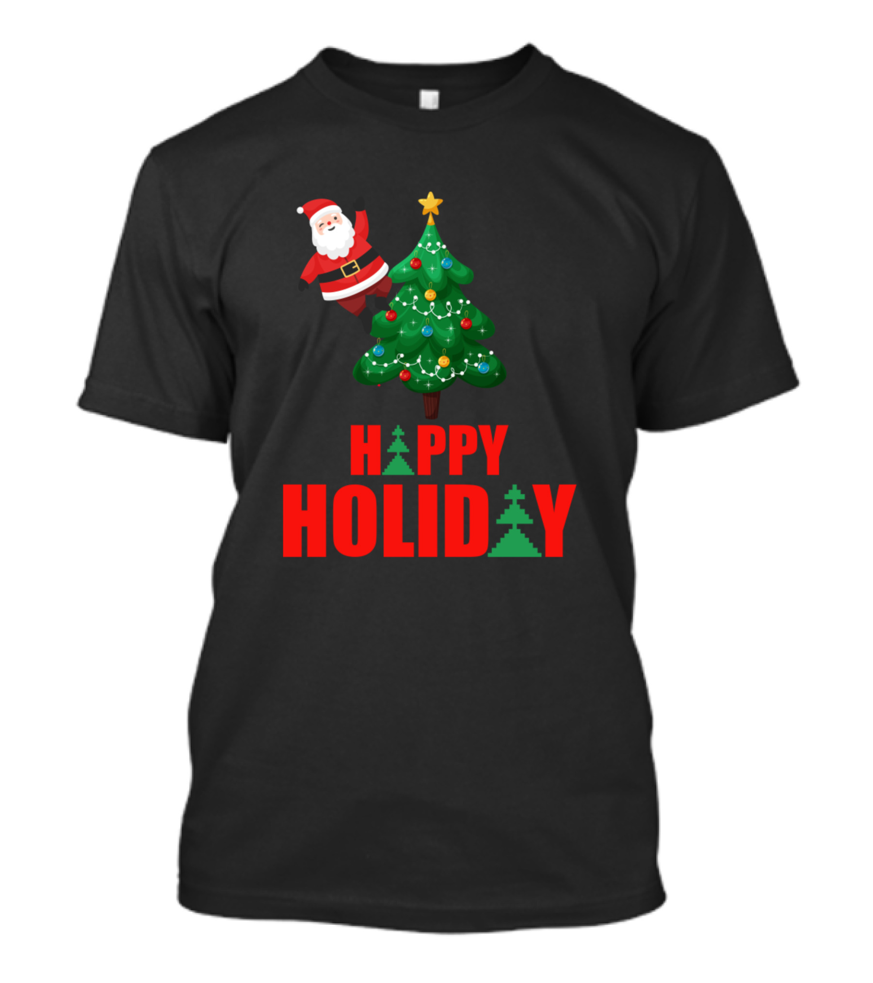 Signature Mens Christmas Raglan Happy Holiday Santa Tree T-Shirt