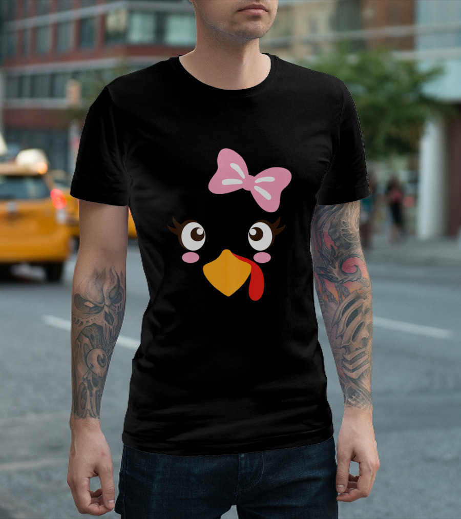 Turkey Face with Cute Pink Bow Eyelashes and Beak T-Shirt