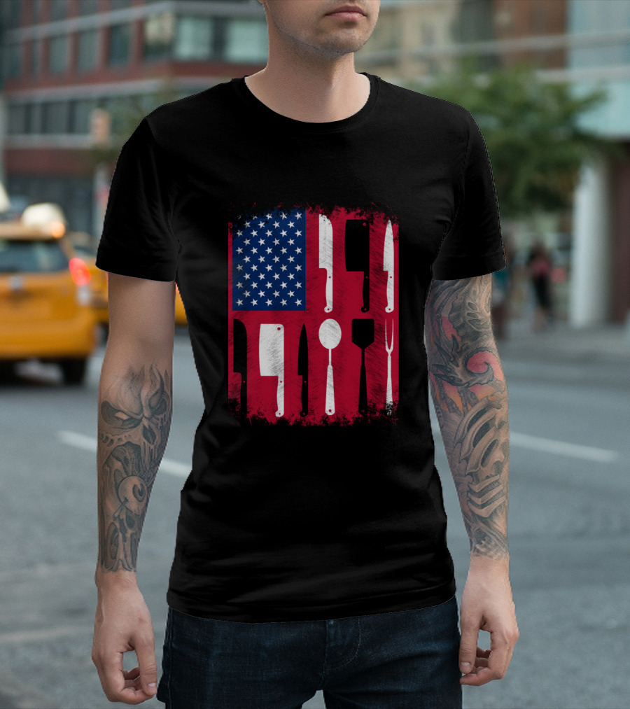 Usa Flag Chef Cooking Knives Enthusiast T-Shirt