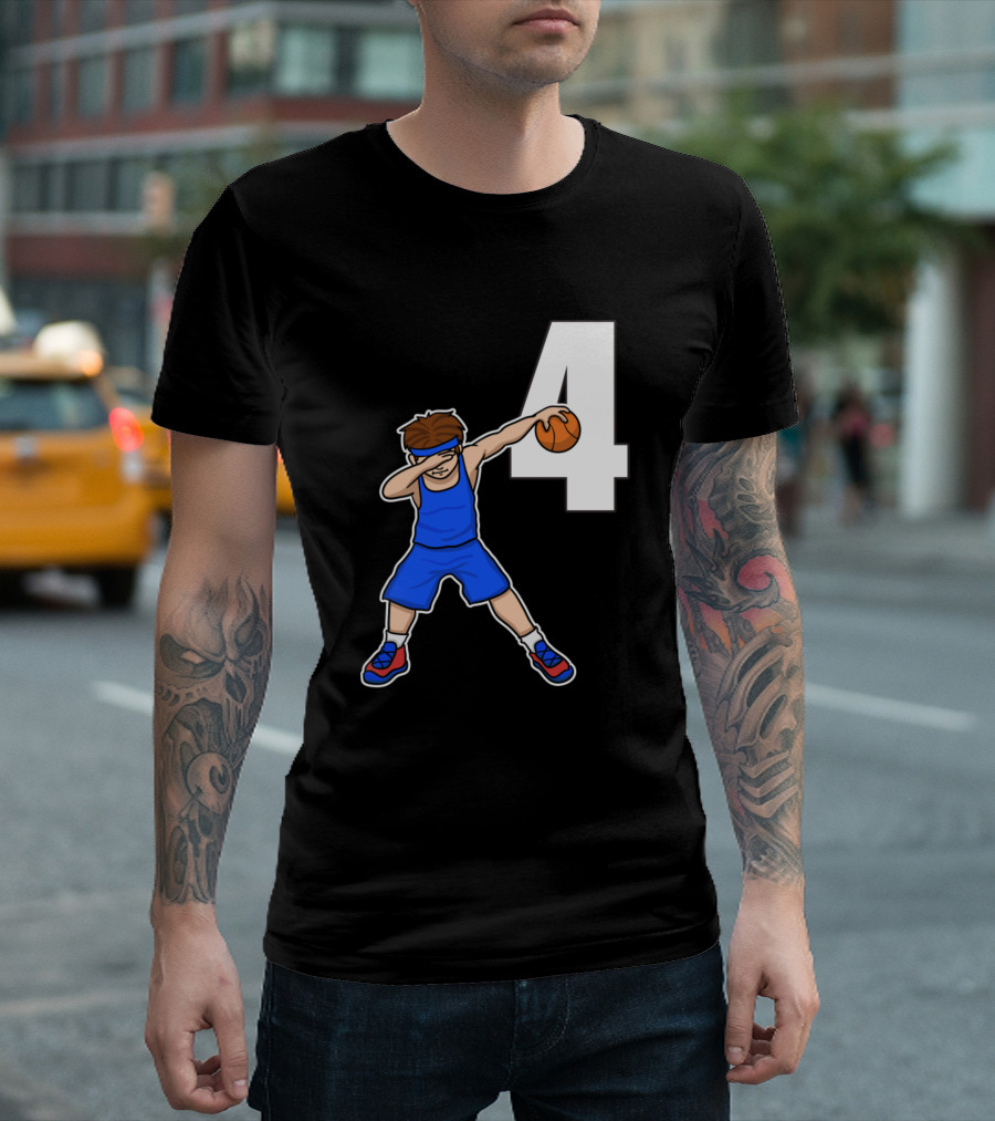 Basketballer Number 4 Baller Blu With Dab Pose T-Shirt