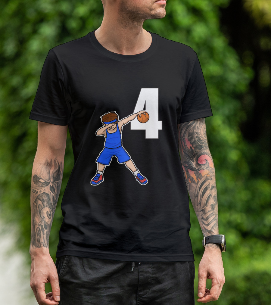 Basketballer Number 4 Baller Blu With Dab Pose T-Shirt