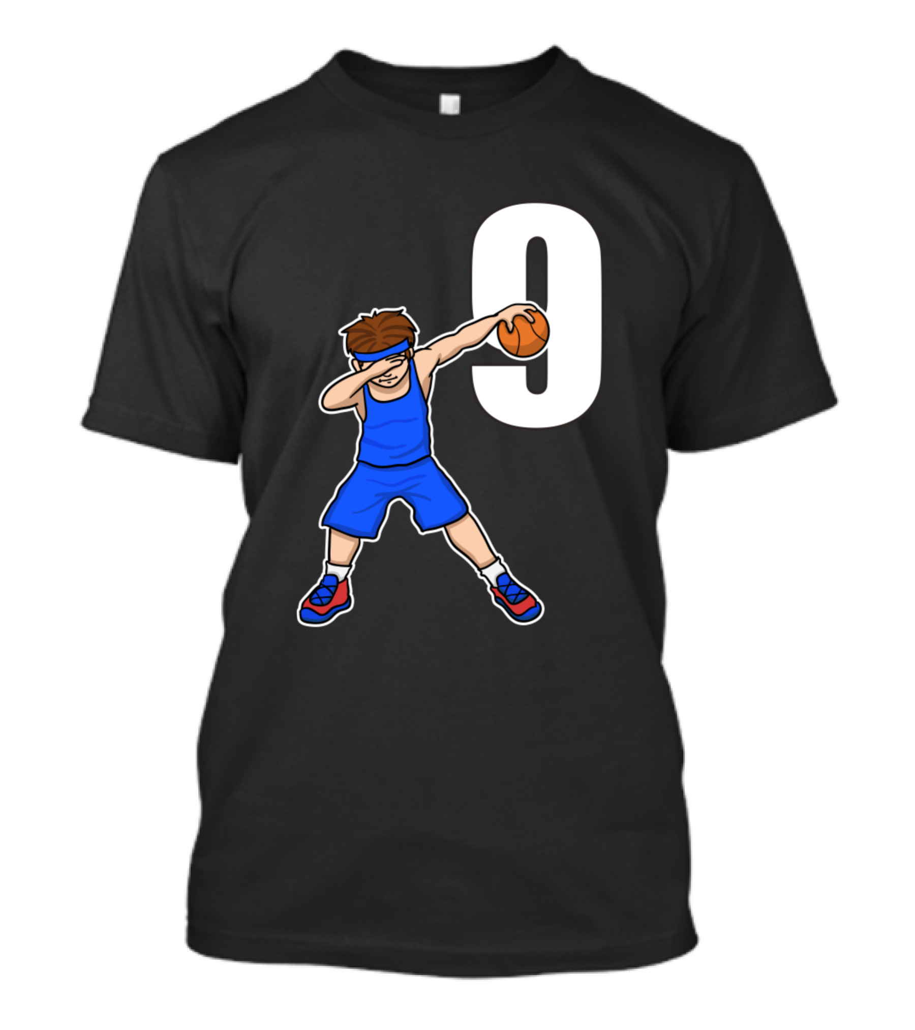 Basketballer Baller Blue Jersey Number 9 Dabbing Player T-Shirt