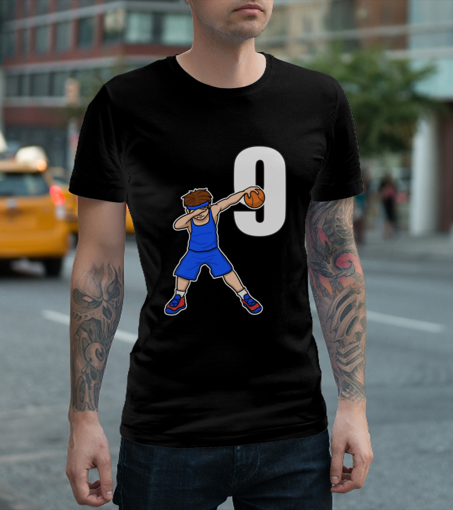 Basketballer Baller Blue Jersey Number 9 Dabbing Player T-Shirt