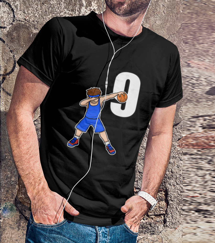 Basketballer Baller Blue Jersey Number 9 Dabbing Player T-Shirt
