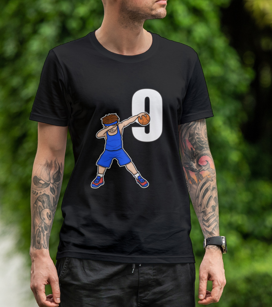 Basketballer Baller Blue Jersey Number 9 Dabbing Player T-Shirt
