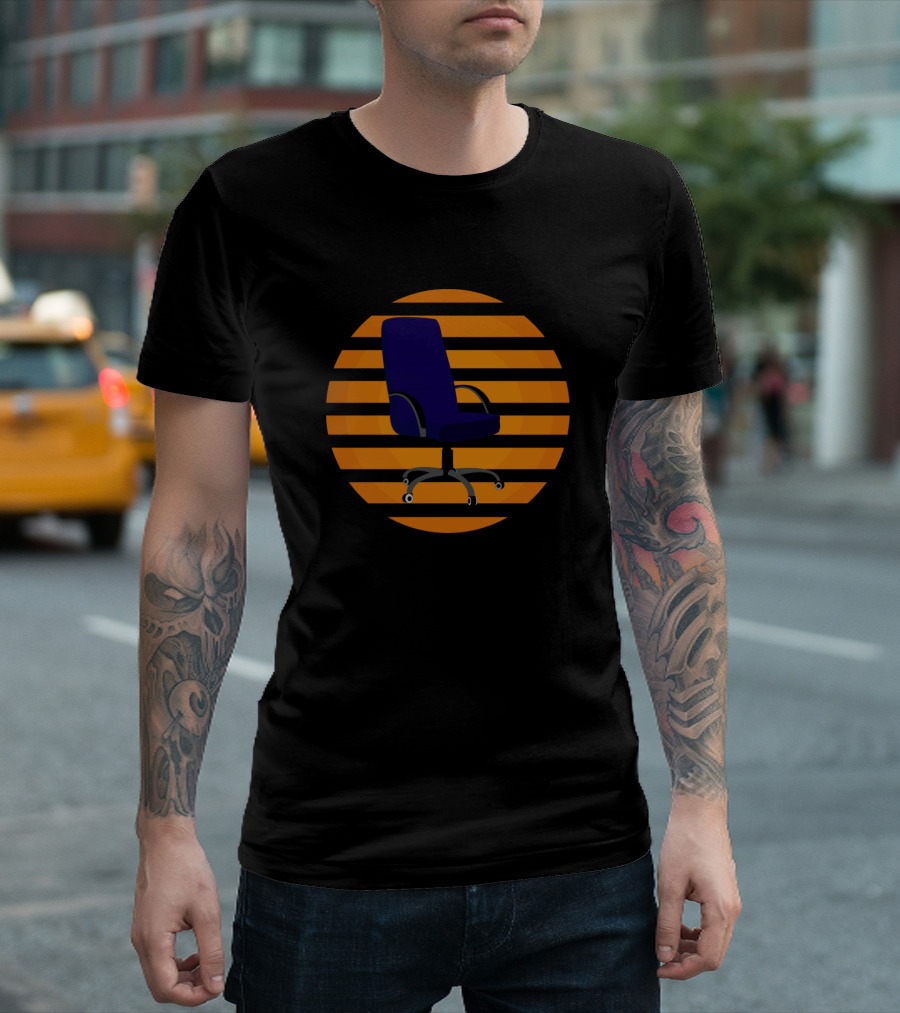 Blue Chair On Orange Striped Circle Office T-Shirt