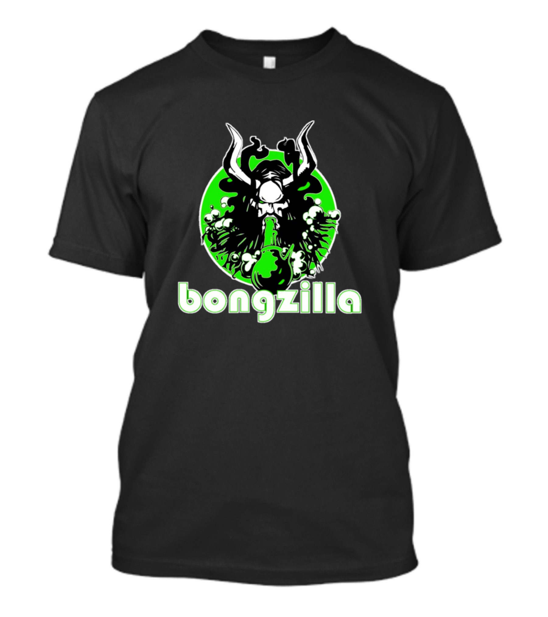 Bongzilla Smoking Monster Vapor Clouds Emerald Circle T-Shirt