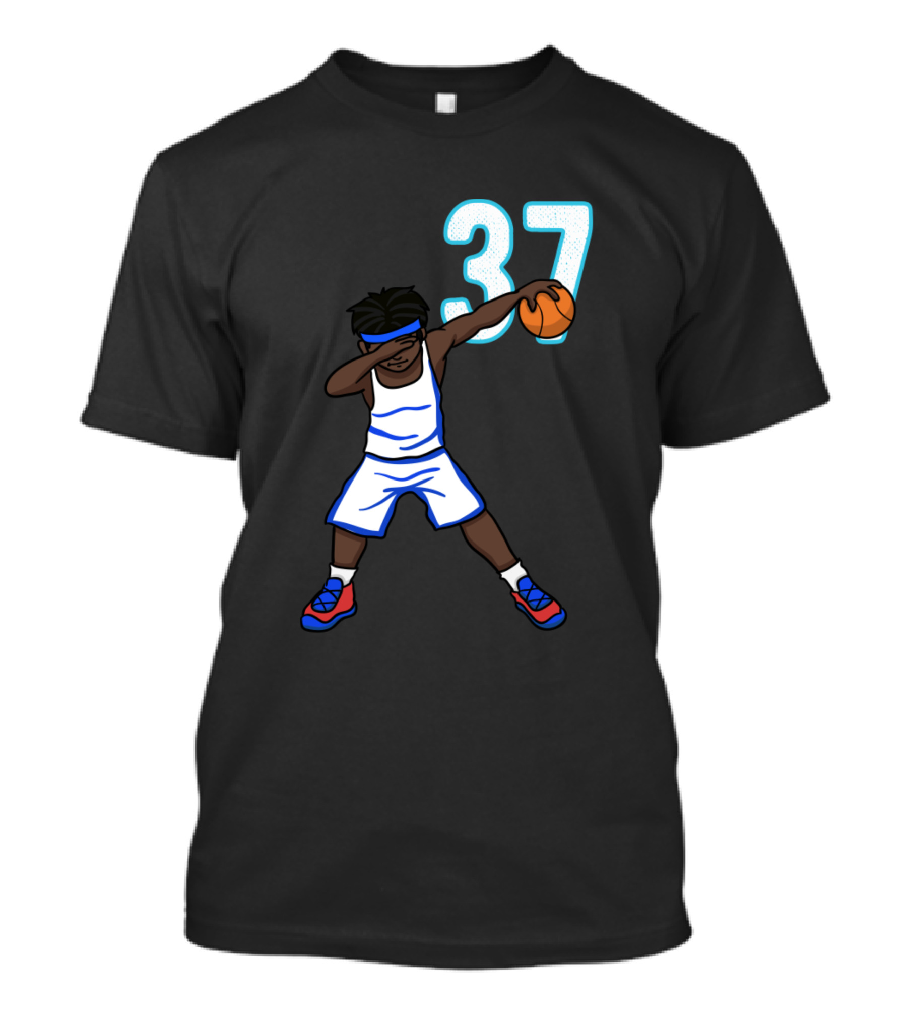Cool Basketball Baller Bball Player Number 37 Blue Dabbing Action T-Shirt