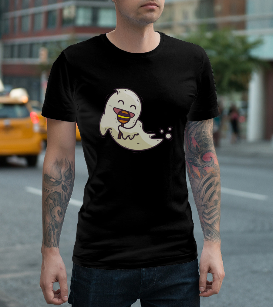 Cute Ghost with Lollipop Smiling T-Shirt