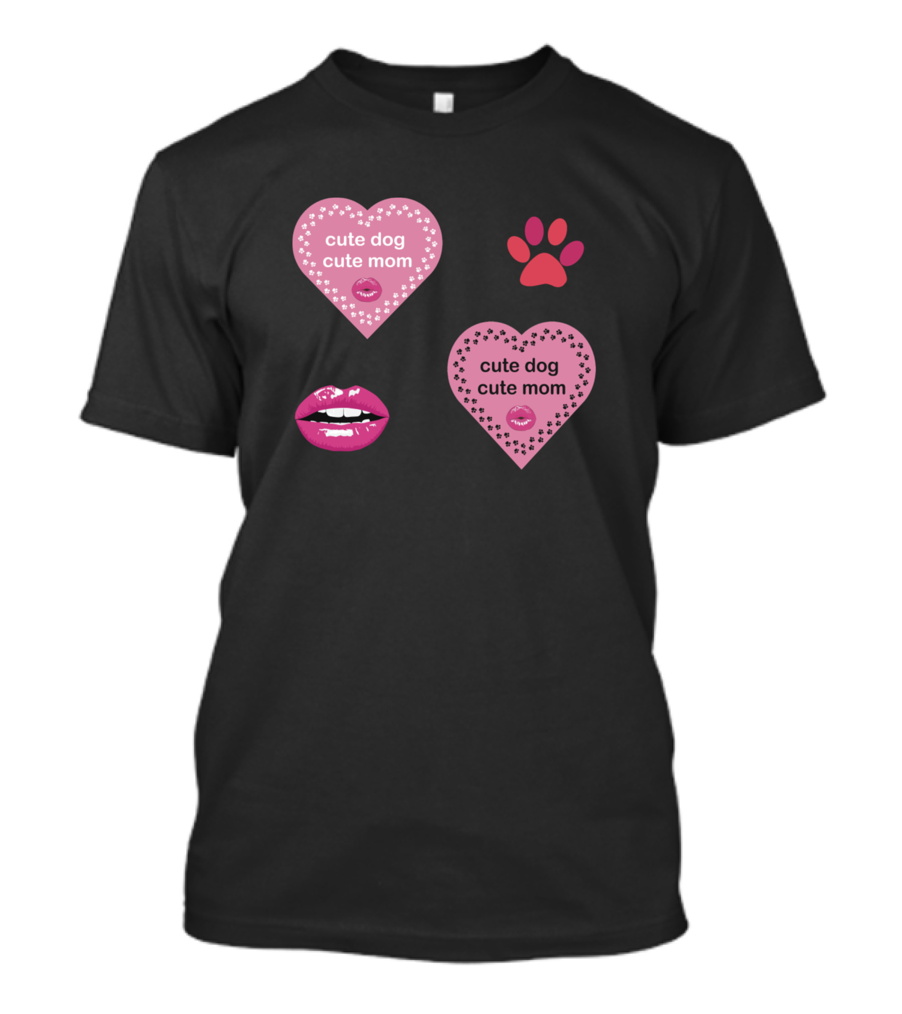 Cute Dog Cute Mom Pink Hearts And Lips With Paw Prints T-Shirt