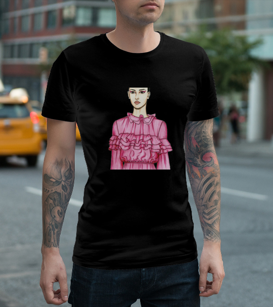Fashion Pink Ruffle Dress T-Shirt