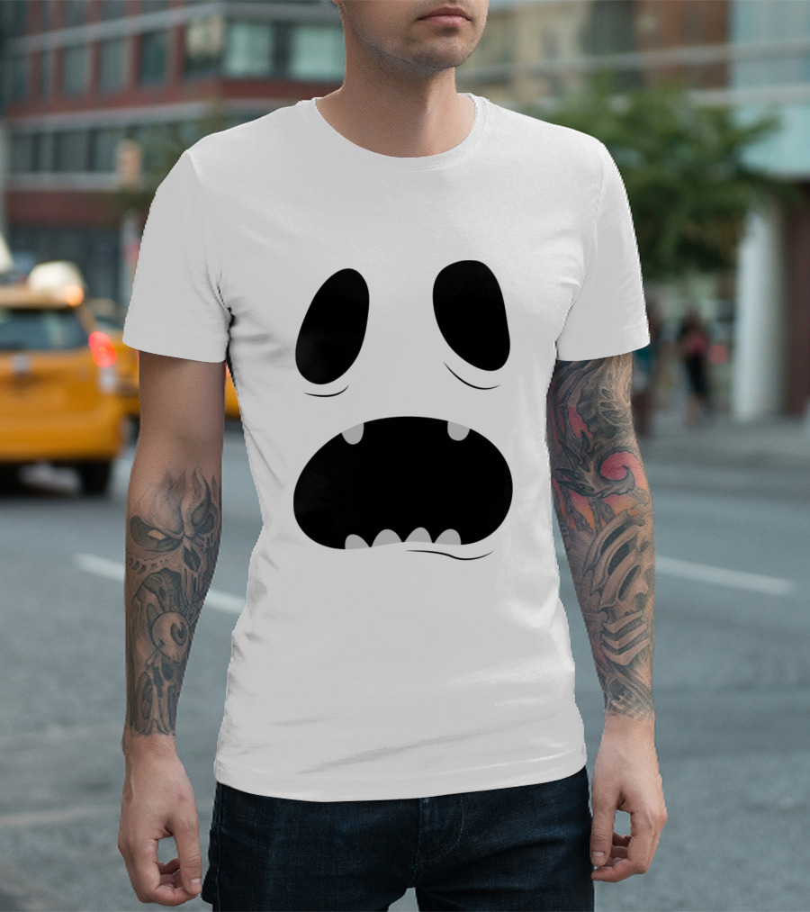 Ghost Face Expression with Black Eyes and Jagged Mouth T-Shirt