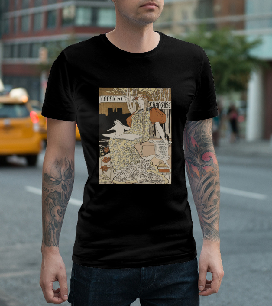 Laffiche Francaise Femme En Robe Longue Avec Fleurs Et Arbres T-Shirt
