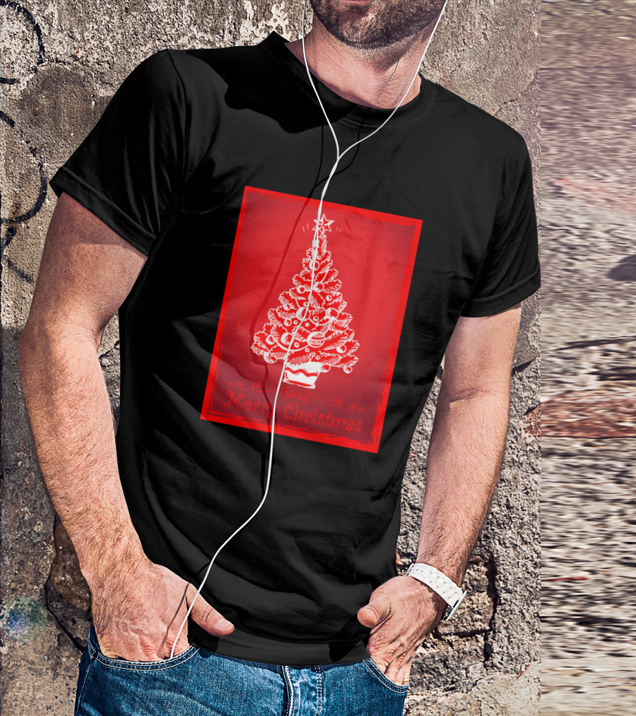 Merry Christmas Greeting Card With Festive Tree And Star T-Shirt