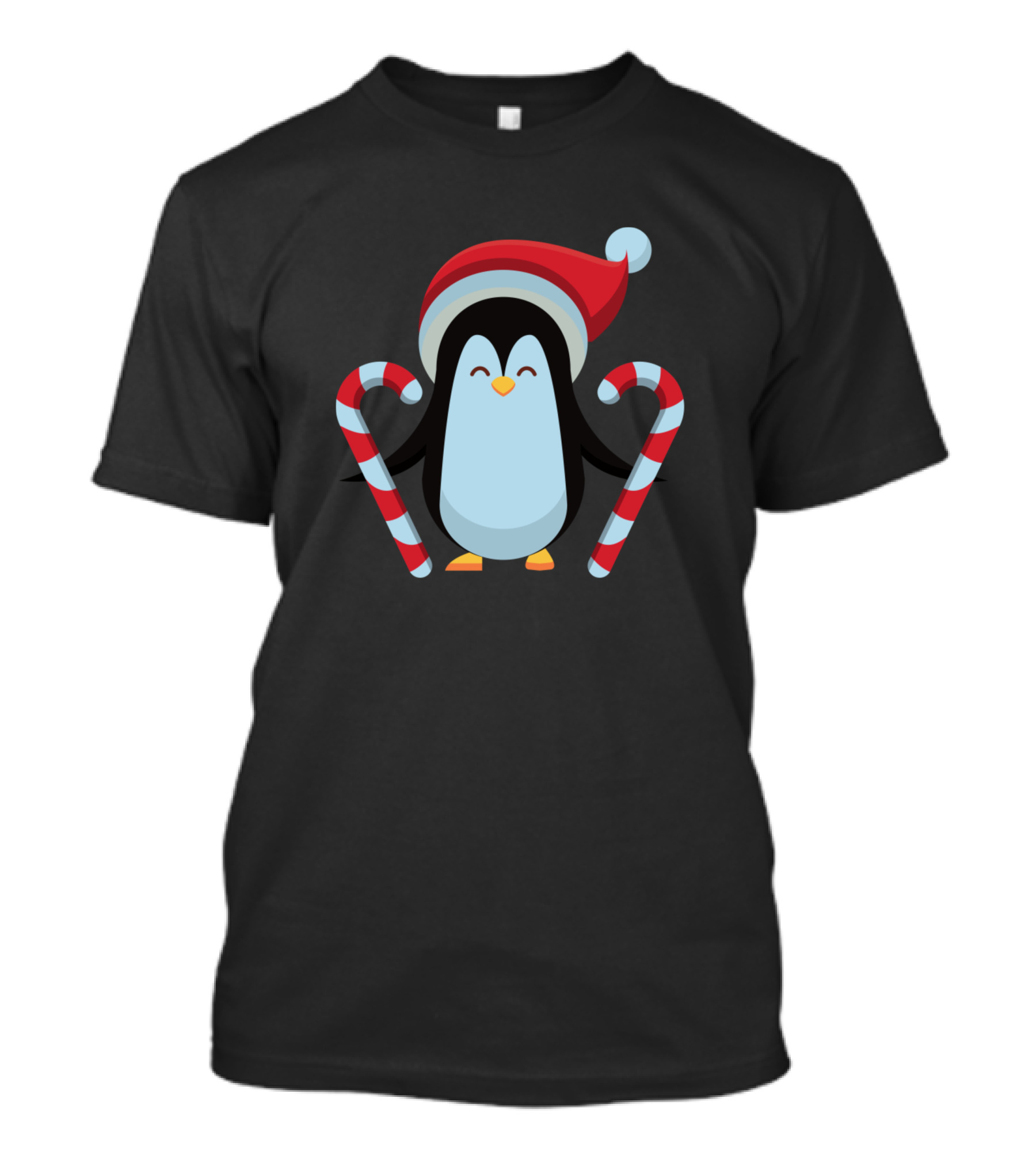 Santa Hat Penguin Holding Candy Canes T-Shirt