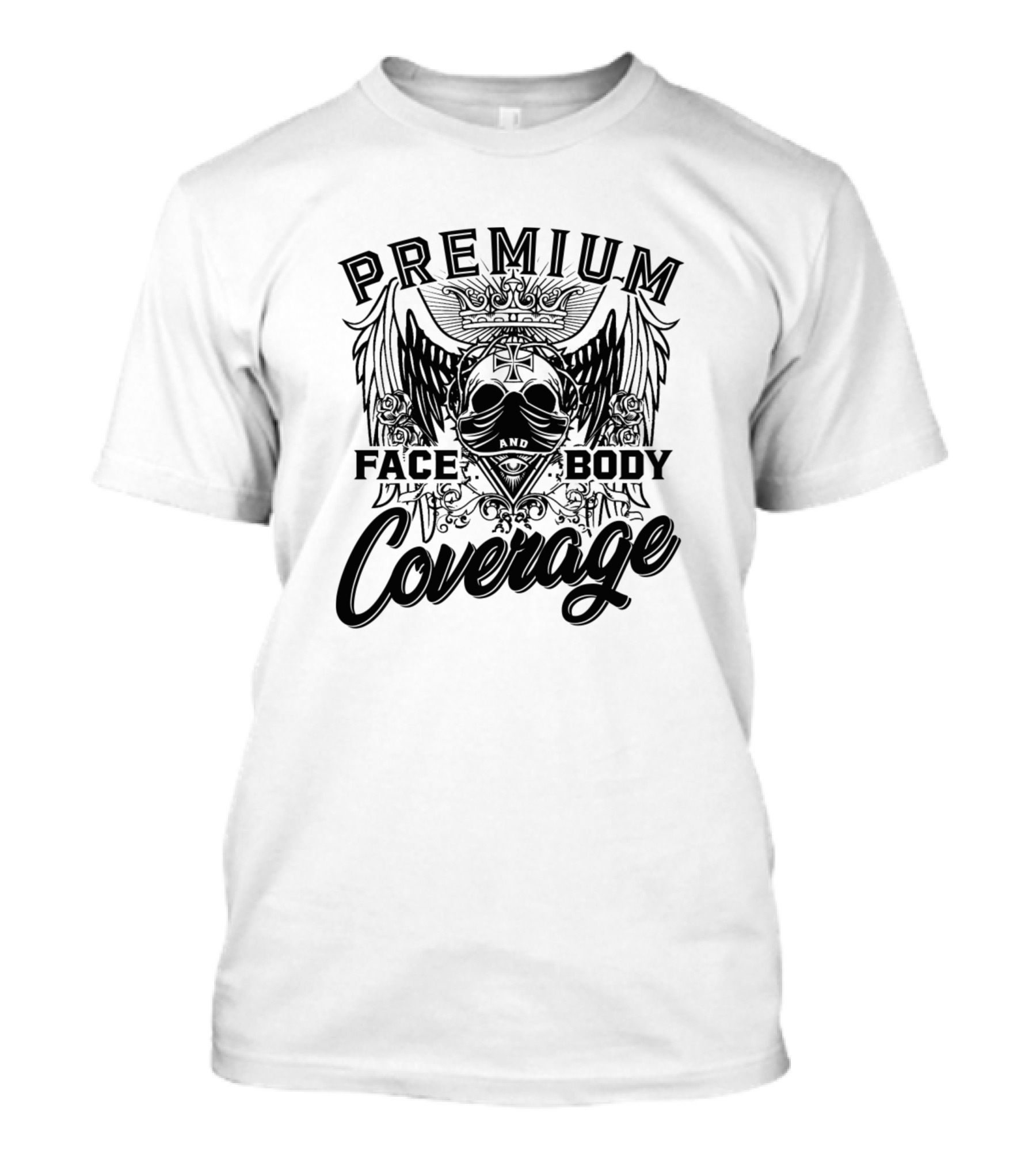 Premium Face And Body Coverage Winged Skull Crown Motif T-Shirt