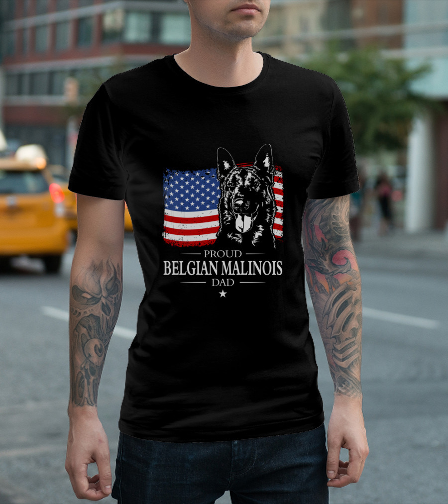 Proud Belgian Malinois Dad American Flag T-Shirt
