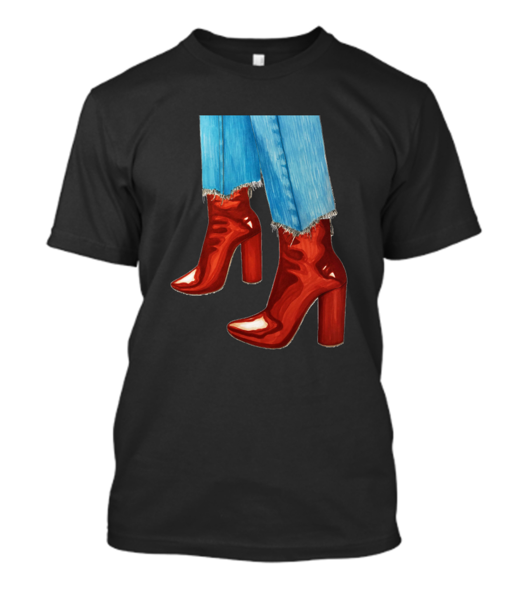 Red Shoes Fashion Blue Jeans T-Shirt