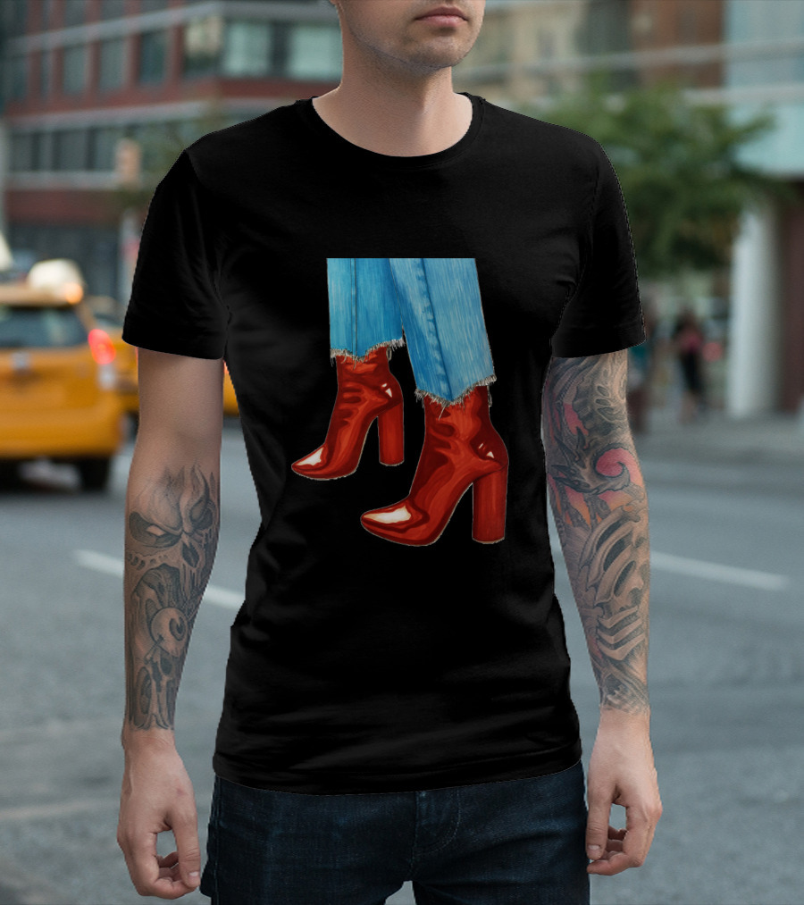 Red Shoes Fashion Blue Jeans T-Shirt
