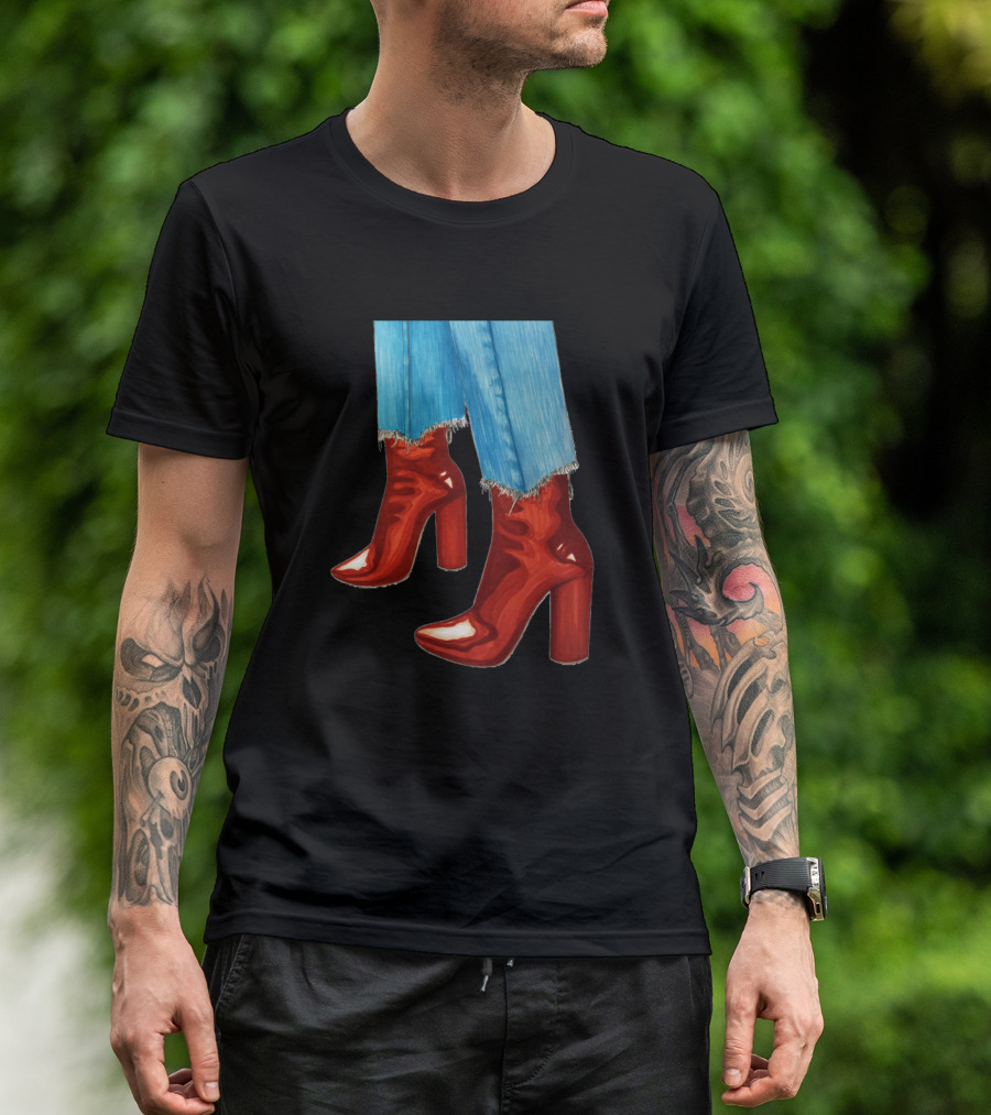 Red Shoes Fashion Blue Jeans T-Shirt