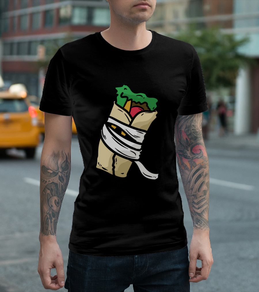Shawarma Mummy Halloween Fastfood Wrap with Bandages and Eyes T-Shirt