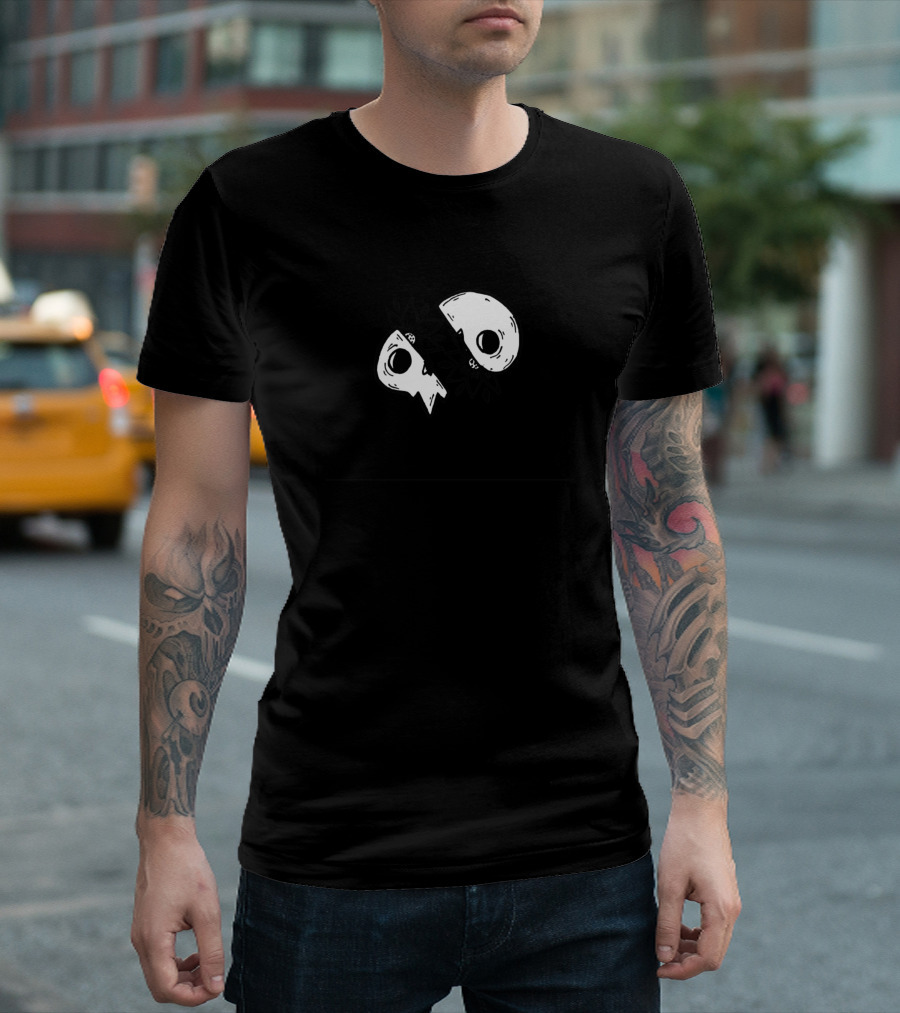 Turning Into Pieces Broken Skulls with Flowers T-Shirt